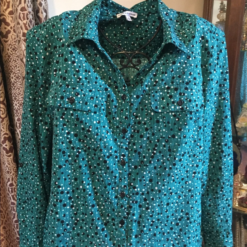 Notations green & black long sleeve blouse